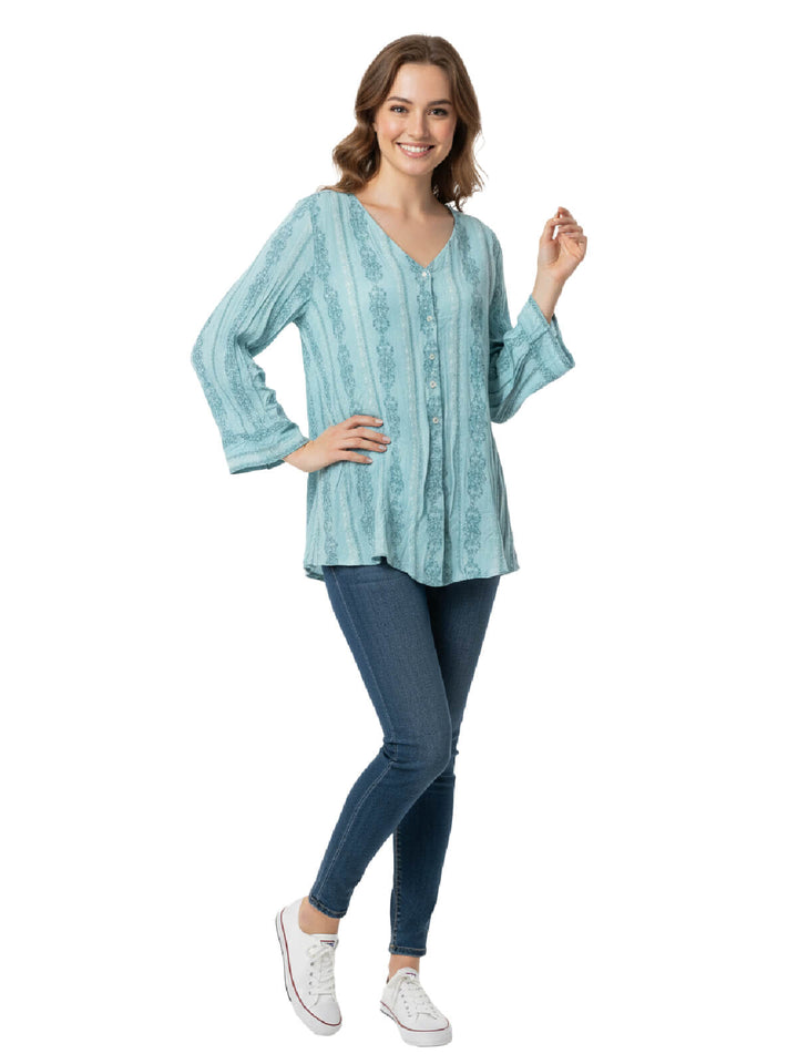 NY Collection Women's Long Sleeve V-Neck Blouse