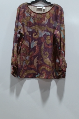 Alfred Dunner Women's Blouse Purple Long Sleeve Floral Pattern Round Neckline