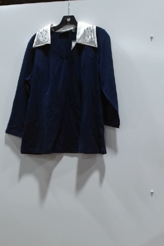 Elegant Women's Blue Shirt with White Collar