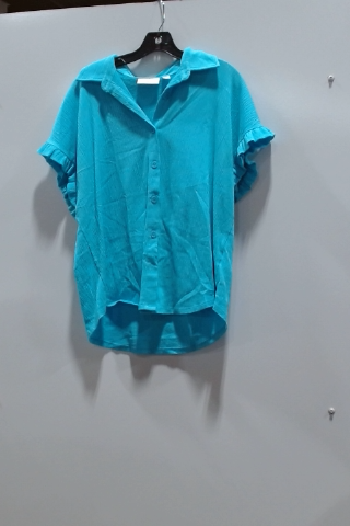 Allison Daley Ruffle Sleeve Button Down Blouse - Teal