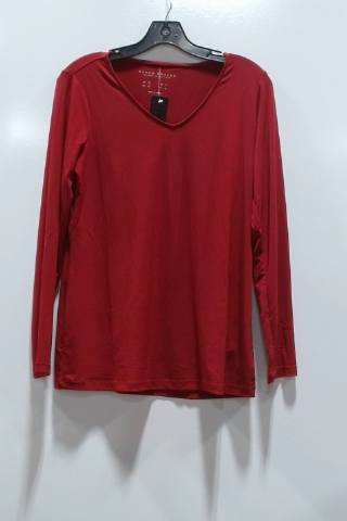 Susan Graver Red V-Neck Long Sleeve Shirt