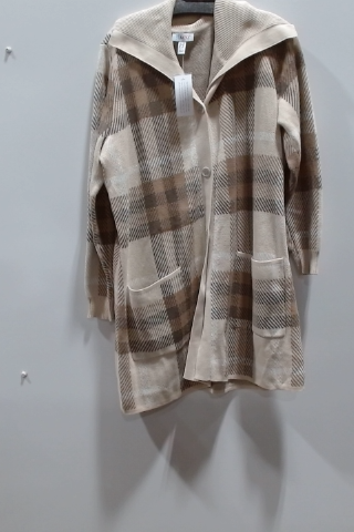 NY Collection Women's Tan Plaid Cardigan Sweater