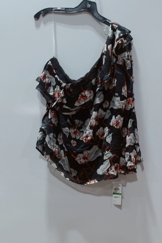 INC International Concepts Black Floral One-Shoulder Blouse