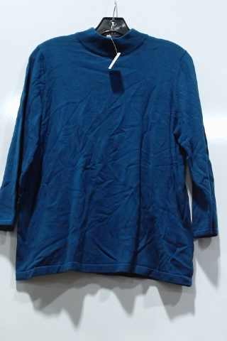 Alfred Dunner Women's Blue Cotton Blend Mock Neck Sweater