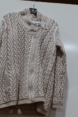 Beige Knit Full Zip Sweater