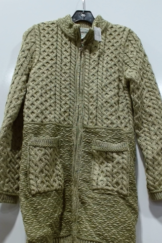 Irelands Eye Green Wool Zip Front Sweater