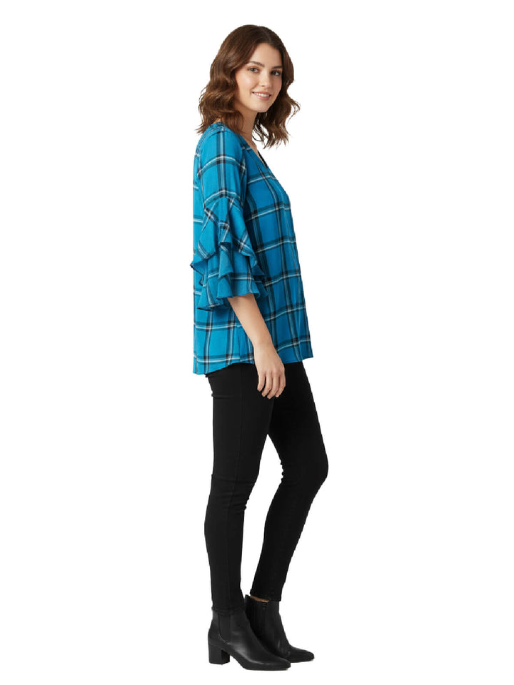 Crown & Ivy Plaid Ruffle Sleeve Blouse