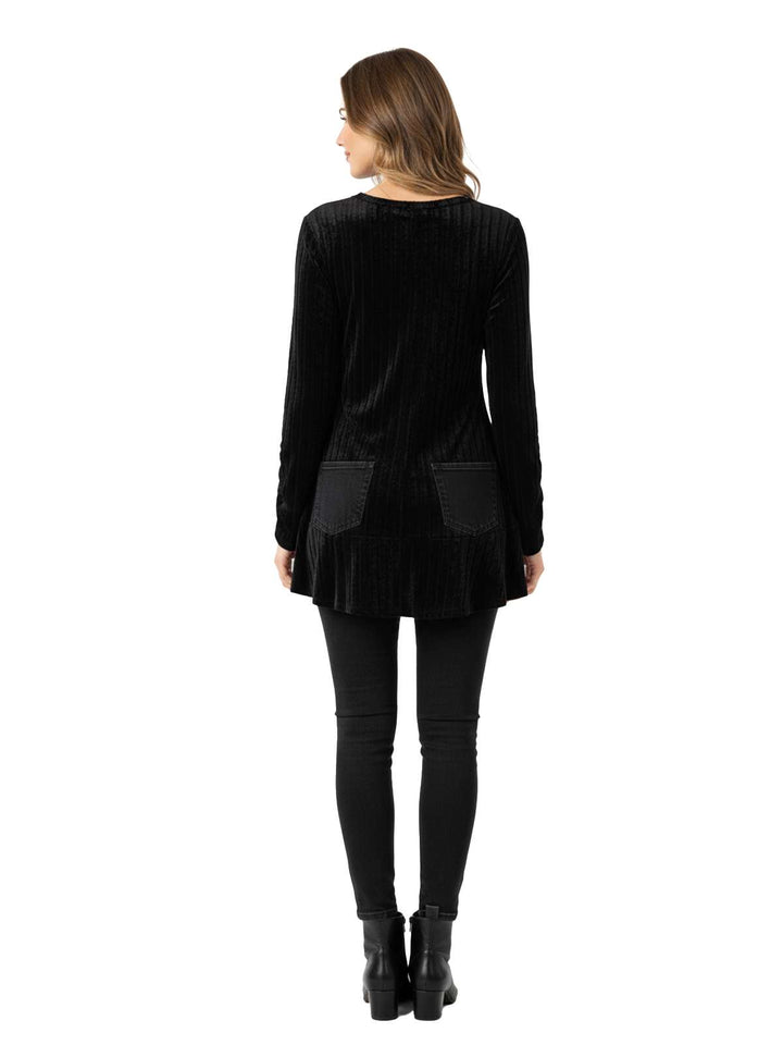 Ruby Rd Women's Black Velvet Long Sleeve Top