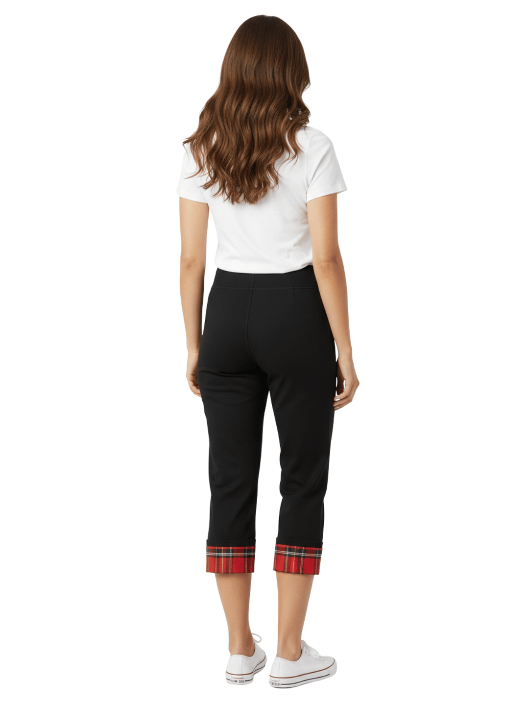Alfred Dunner Women's Black Plaid Cuff Pull-On Capri Pants
