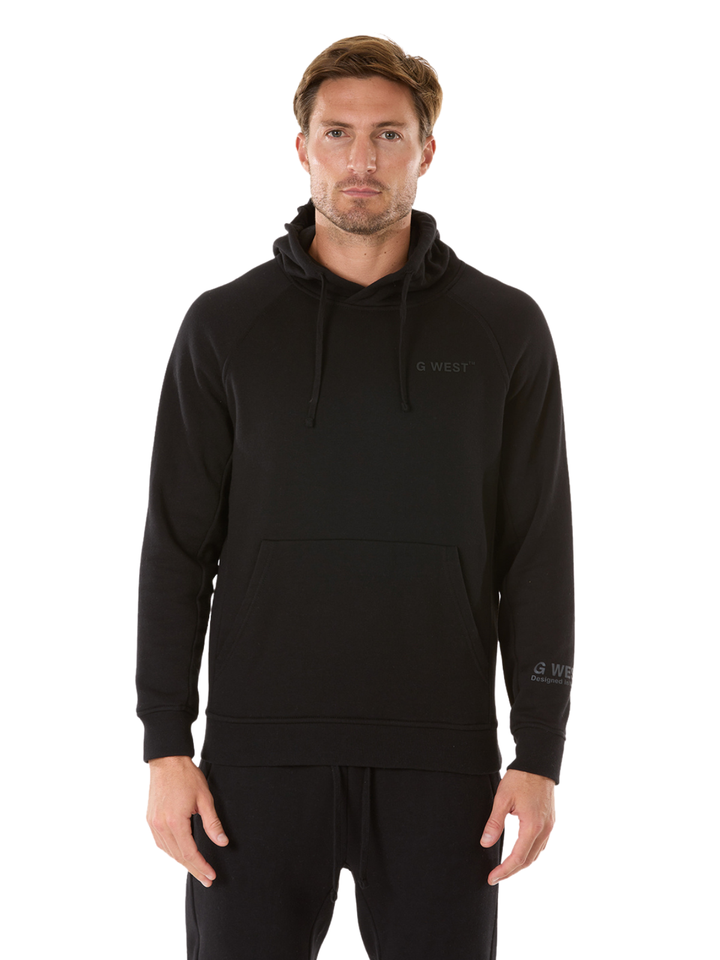 G WEST MENS FLEECE  PULLOVER HOODIE - JET BLACK