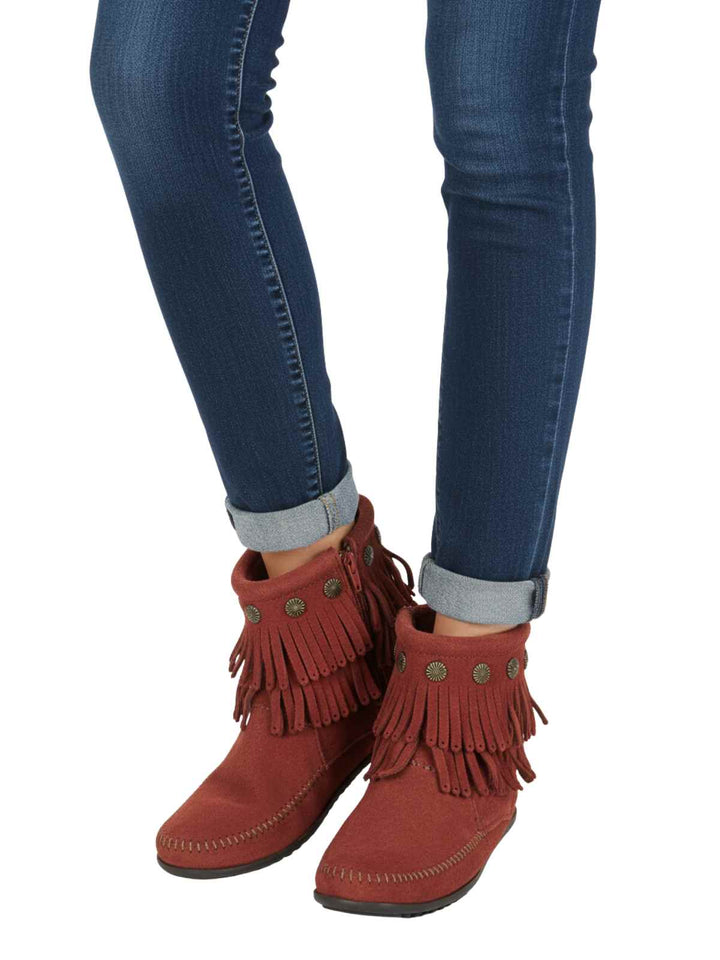 Minnetonka Double Fringe Side Zip Womens Style : 696f