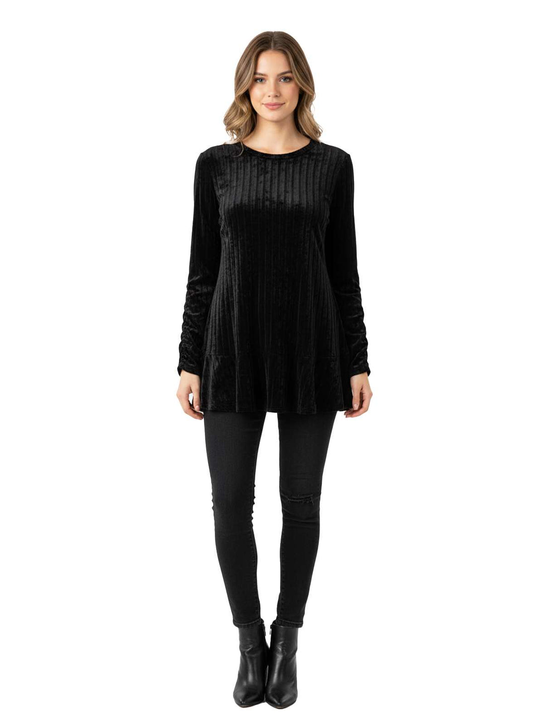 Ruby Rd Women's Black Velvet Long Sleeve Top