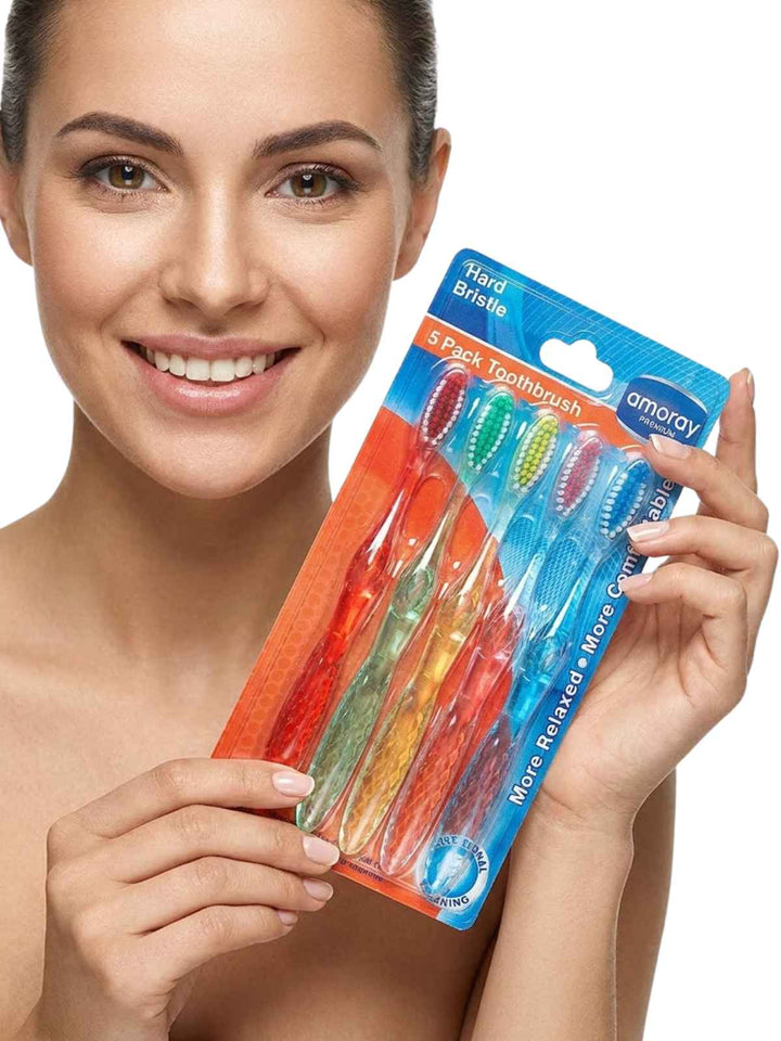 Amoray Premium Hard Bristle Toothbrush 5-Pack