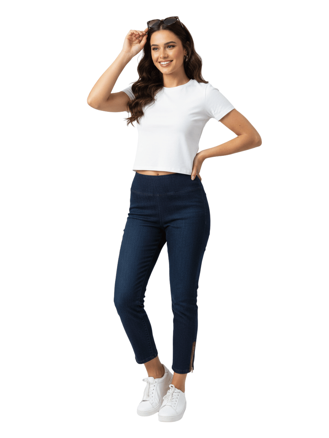 Women's Denim Cropped Pants with Zipper Detail