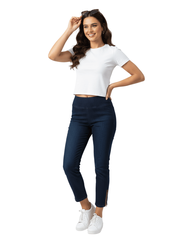 Women's Denim Cropped Pants with Zipper Detail