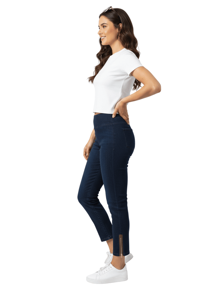 Women's Denim Cropped Pants with Zipper Detail