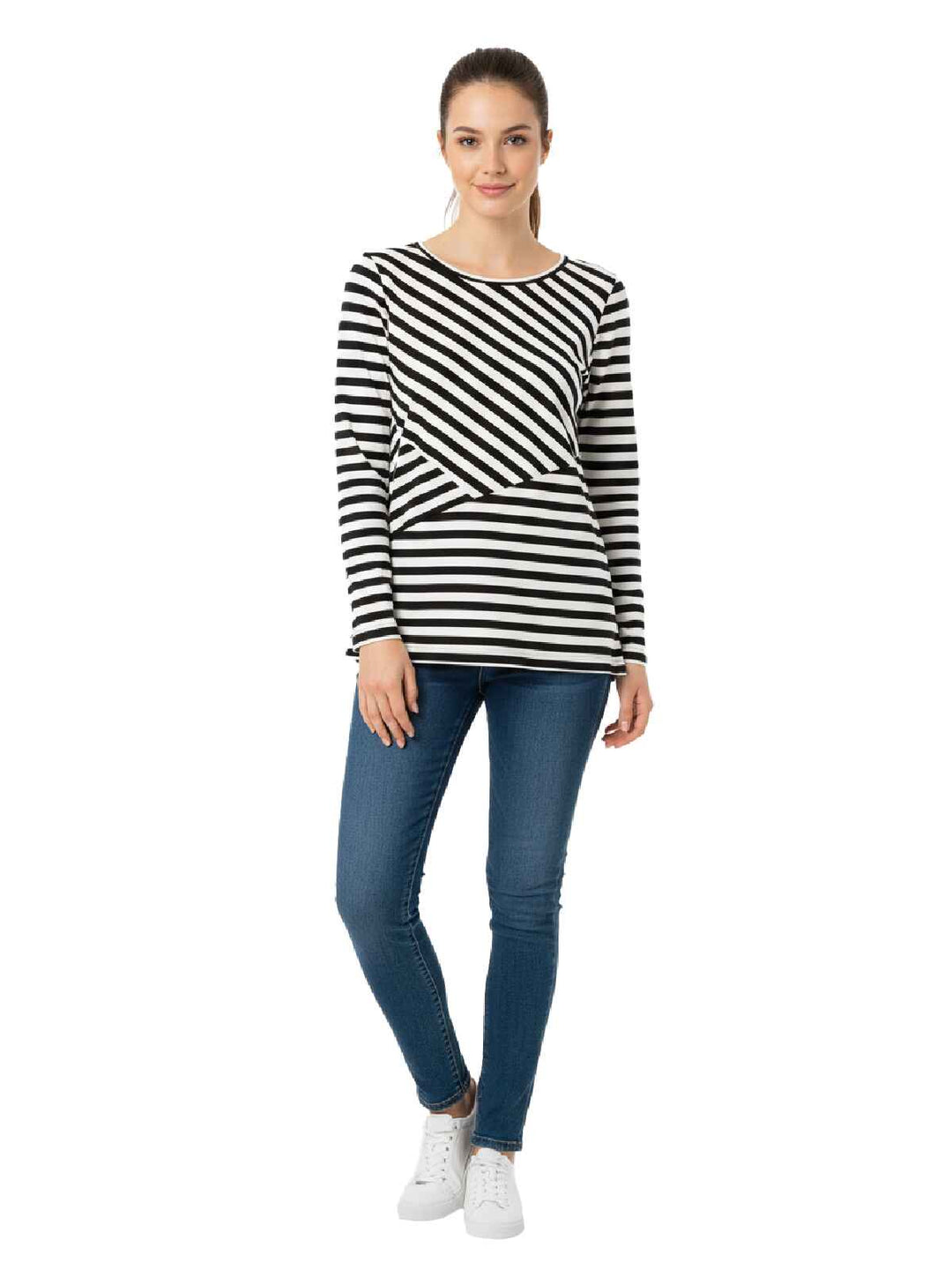 Alfred Dunner Women's Striped Long Sleeve Top