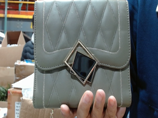Grey Quilted Chain Strap Handbag