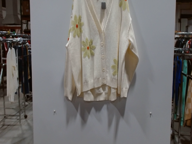 Love Tree Women's Ivory Daisy Embroidered V-Neck Long Sleeve Cardigan Sweater