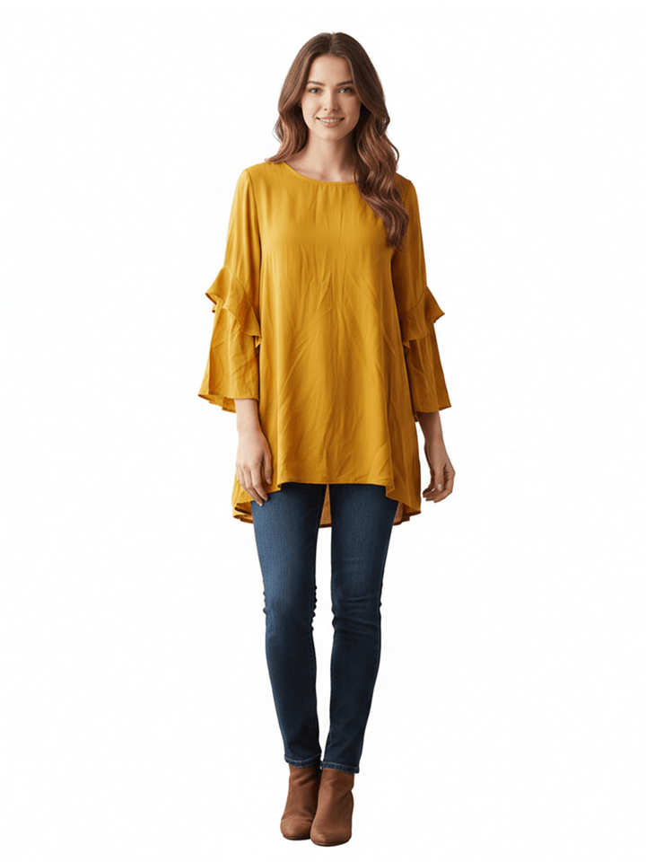 NY Collection Women's Yellow Long Sleeve Blouse