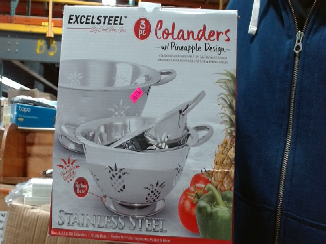 ExcelSteel 3-Piece Colander Set with Pineapple Design