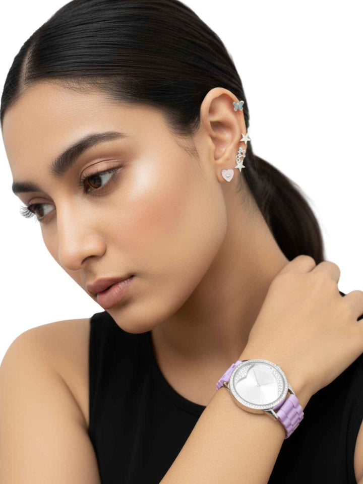 Cherry Chou Lavender Heart Watch and Earring Set