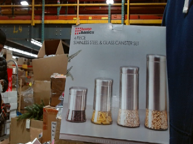 Home Basics 4 Piece Stainless Steel & Glass Canister Set