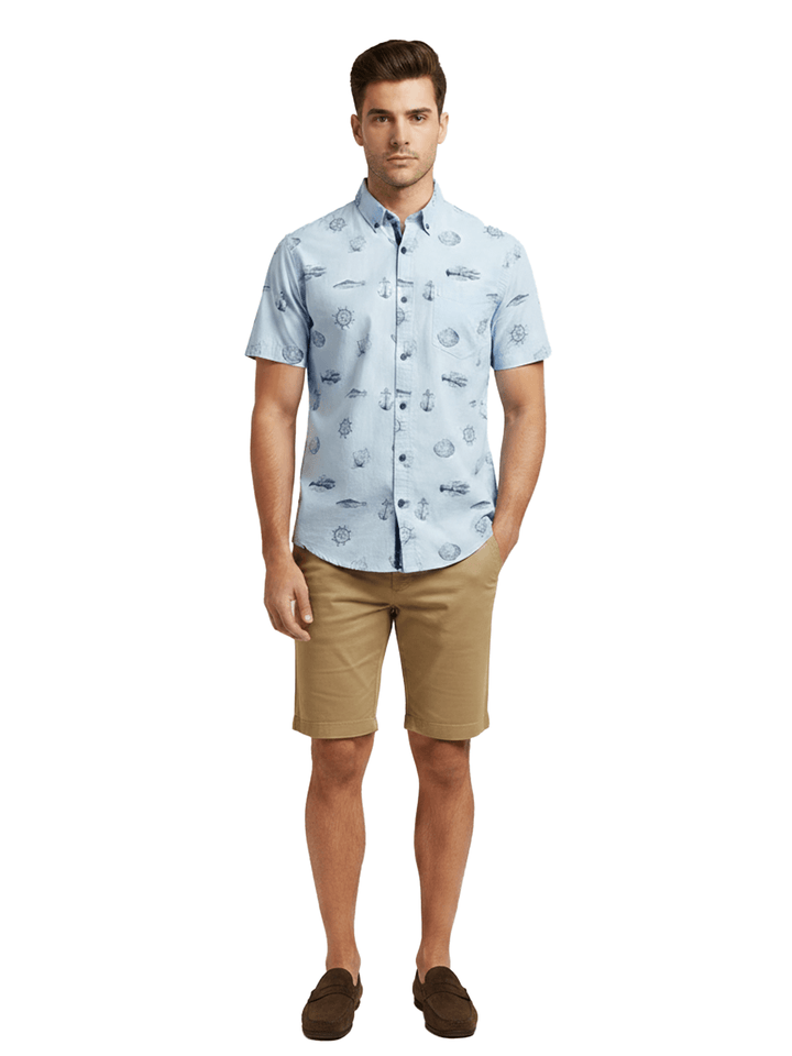 Blue Patterned Short Sleeve Shirt