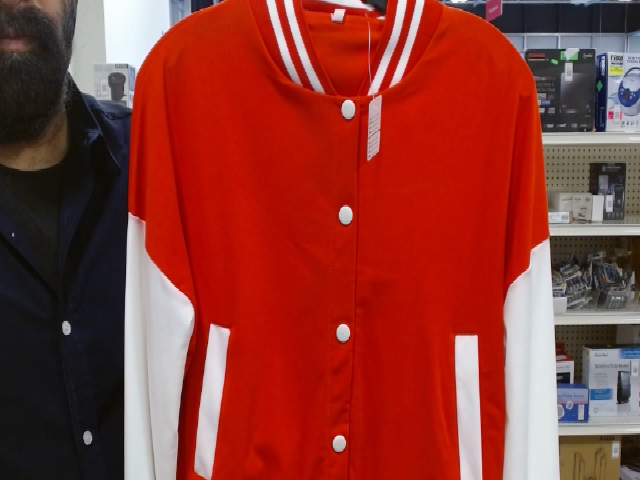 Red and White Color Block Letterman Jacket