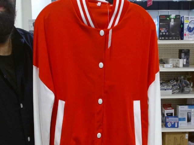 Red and White Button-Up Jacket
