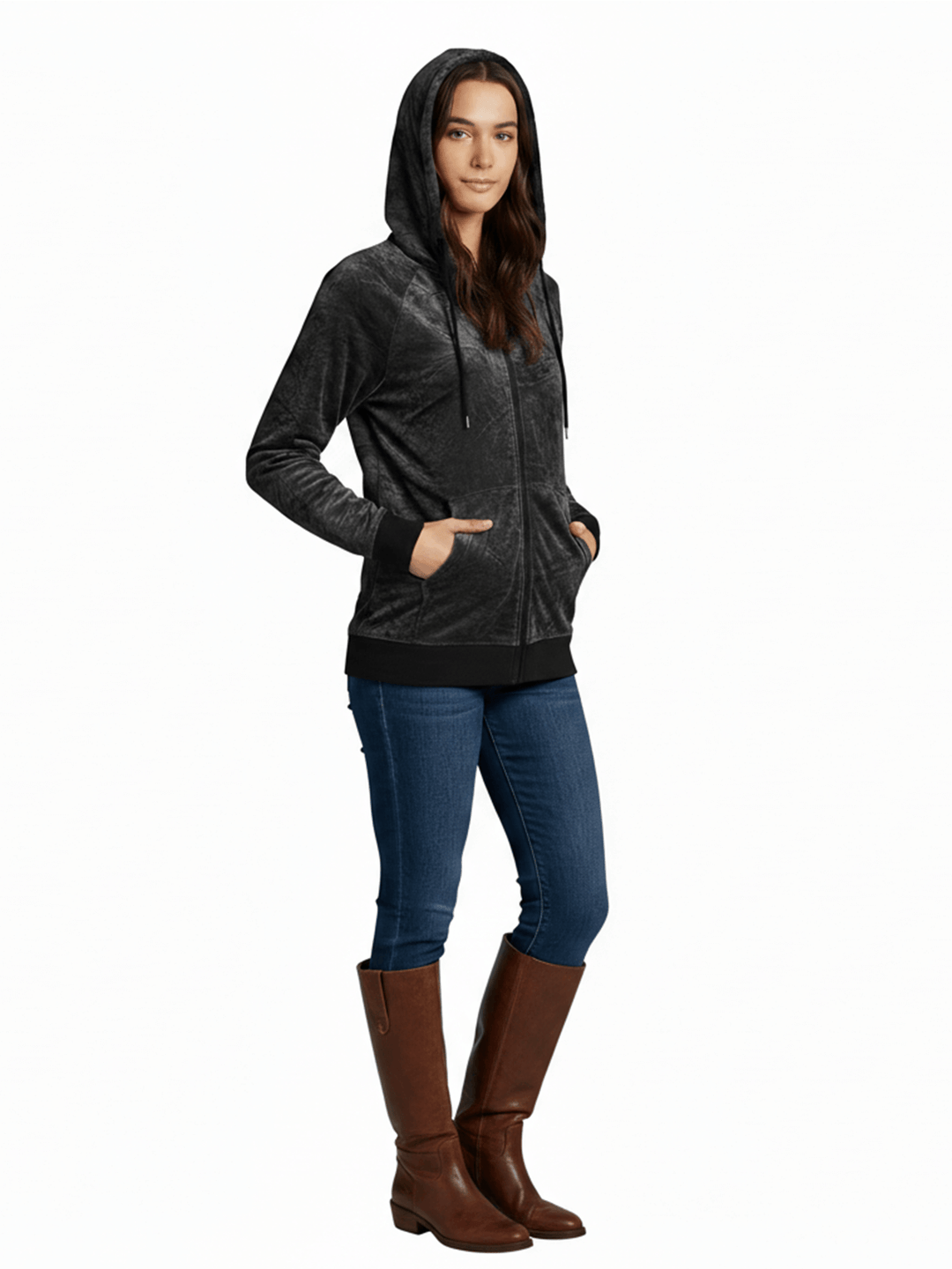 Colsie Women's Gray Full-Zip Velour Hoodie