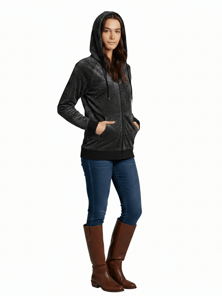 Colsie Women's Gray Full-Zip Velour Hoodie