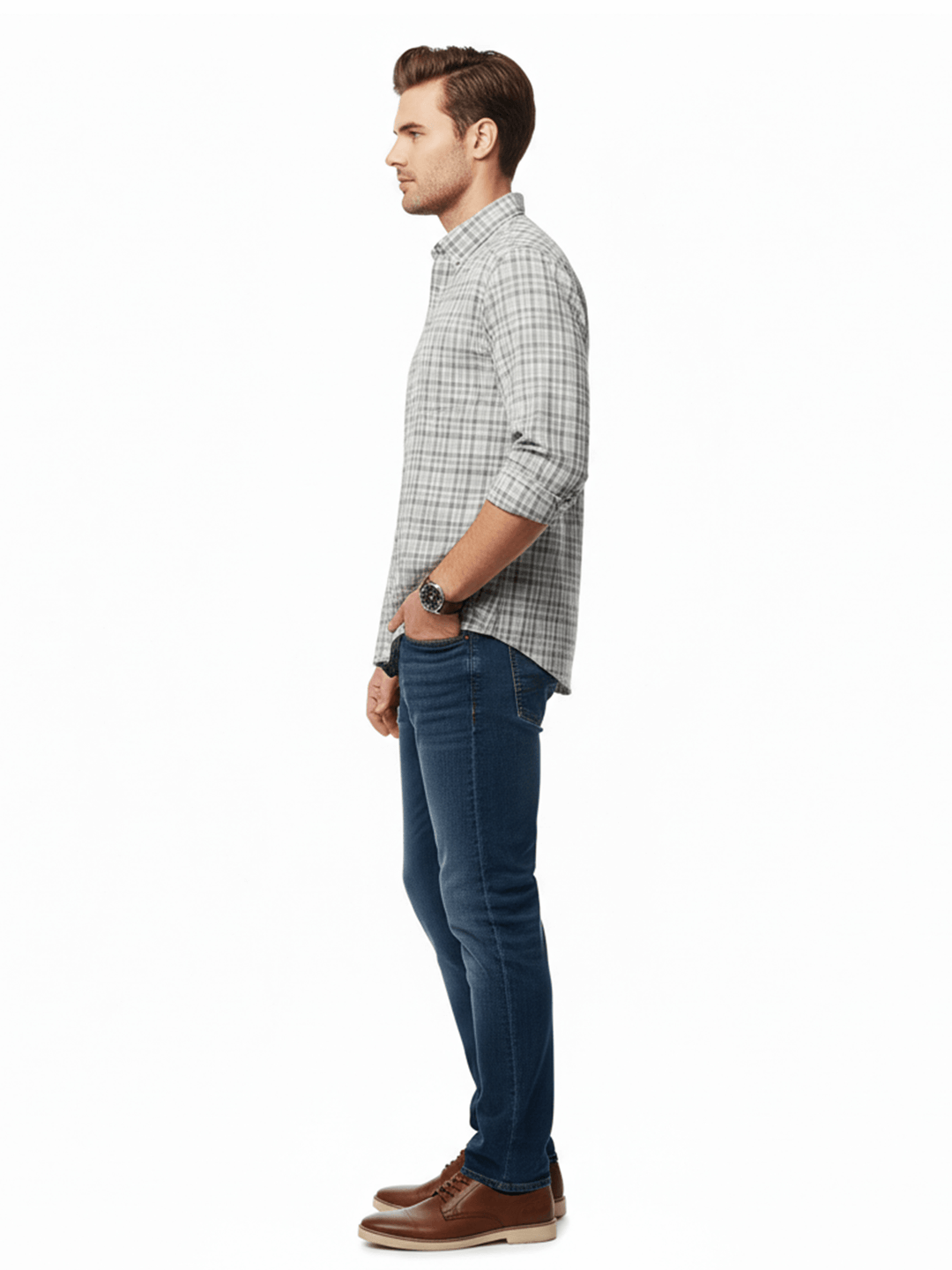 Gray Plaid Button-Down Shirt