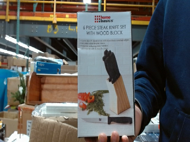 Home Basics 6 Piece Steak Knife Set with Wood Block