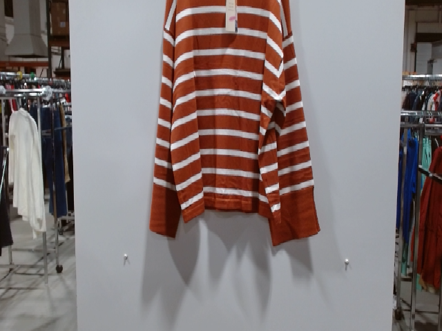 Brown and White Striped Mock Neck Long Sleeve Sweater