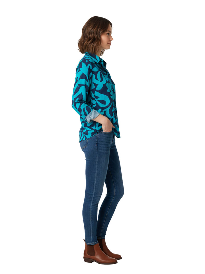Ralph Lauren Women's Blue Floral Long Sleeve Dress