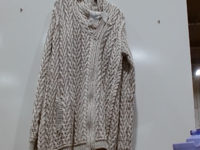 Beige Knit Full Zip Sweater