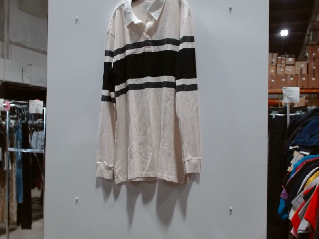 Beige Striped Long Sleeve Polo
