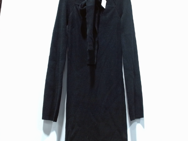 Women's Black Knit Tie Neck Long Sleeve Dress