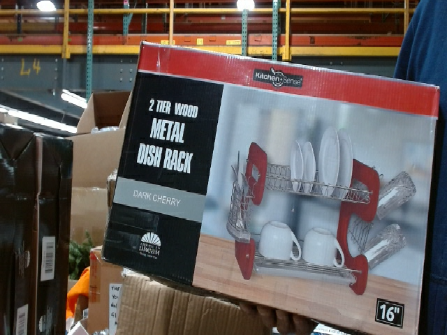 Kitchen Sense 2 Tier Wood Metal Dish Rack Dark Cherry