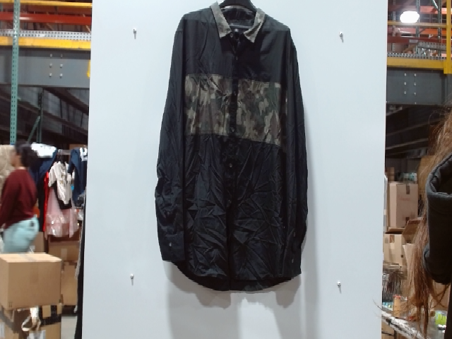 Black Camo Panel Button-Down Shirt