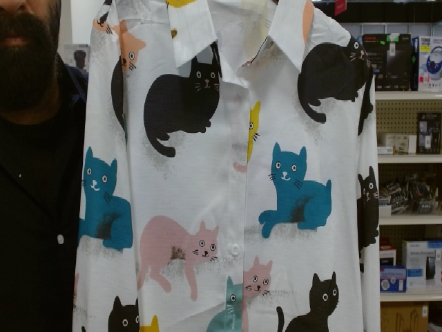 Cat Print Long Sleeve Button Up Shirt