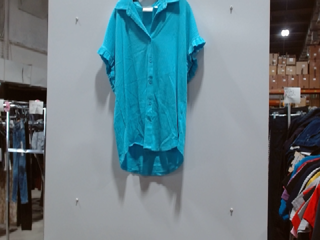 Allison Daley Ruffle Sleeve Button Down Blouse - Teal