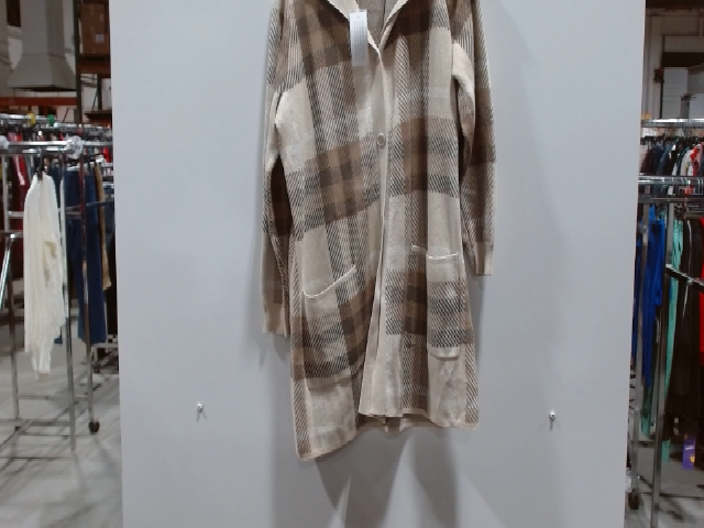 NY Collection Women's Tan Plaid Cardigan Sweater