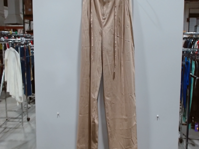 Beige Satin Tie Waist Wide Leg Pants