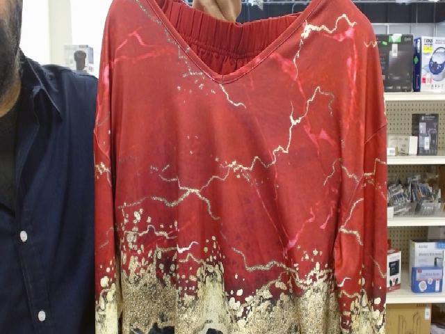 Red and Gold Print Long Sleeve Top