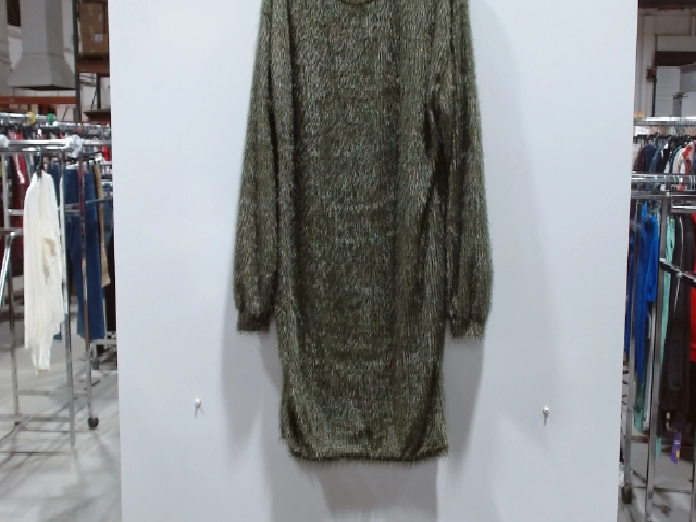 Green Crew Neck Long Sleeve Mini Dress