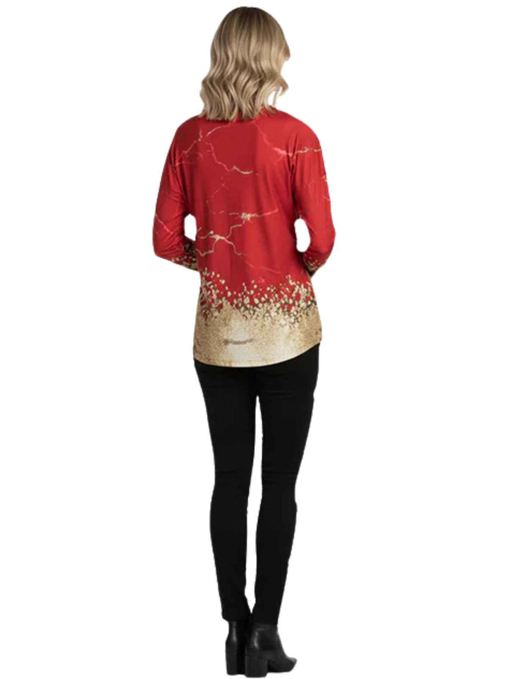 Red and Gold Print Long Sleeve Top