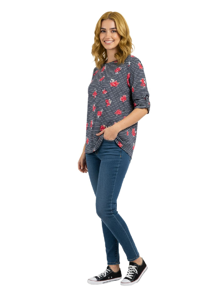 Style & Co Blue Floral Striped T-Shirt