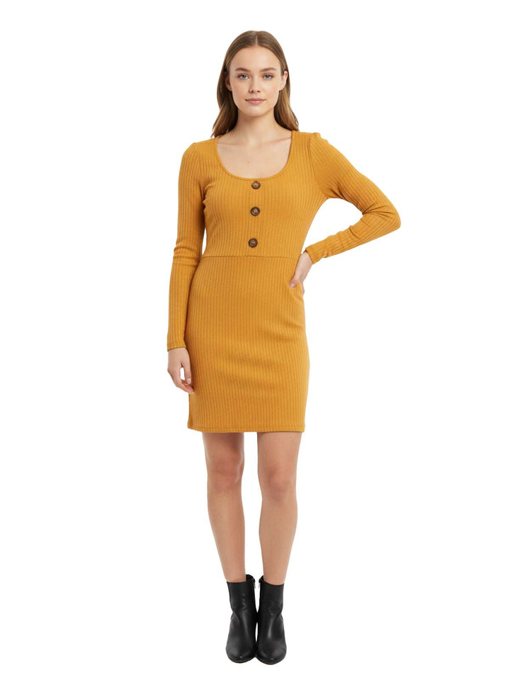 Wild Fable Yellow Knit Long Sleeve Mini Dress